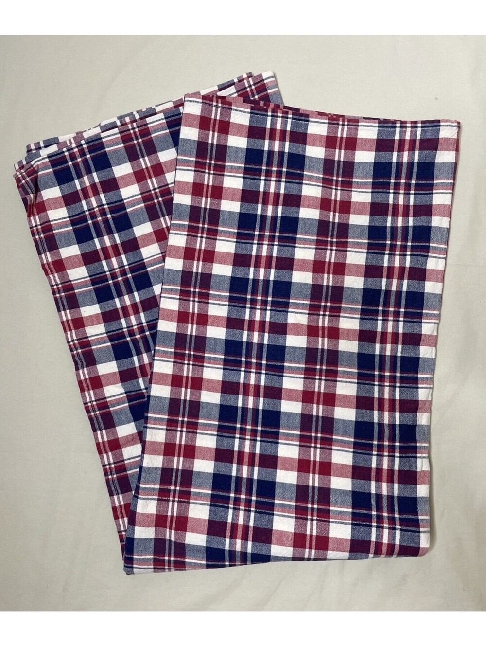 4th Of July Cotton Blend Red, White, & Navy Blue Plaid Tablecloth 57”x 96”